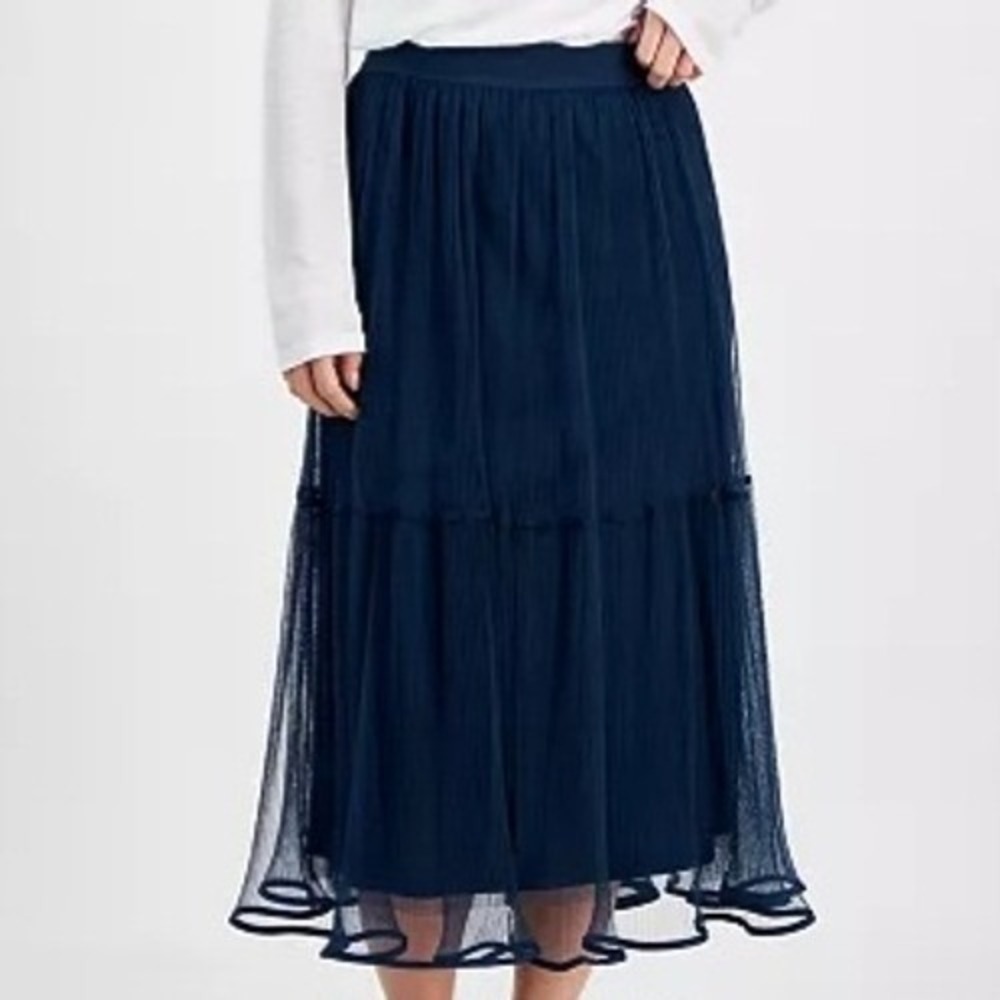 And Now This Tulle Pleated Skirt Femme Chic Blue Maxi A Line Womens Size L NWT